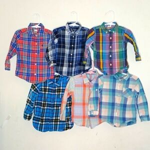 Boys ButtonDown Long Sleeve Shirts Size 2T(4) & 12-18M(1) & 18M(1) Bundle of 6